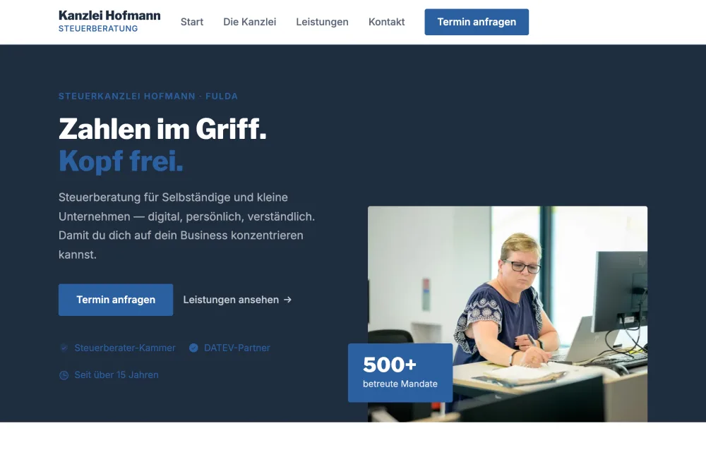 Mit Claude gebaute Website einer Steuerkanzlei