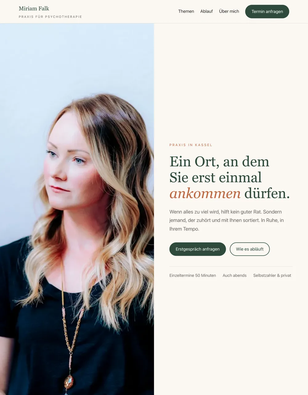 Mit Claude gebaute Website einer Psychotherapie-Praxis