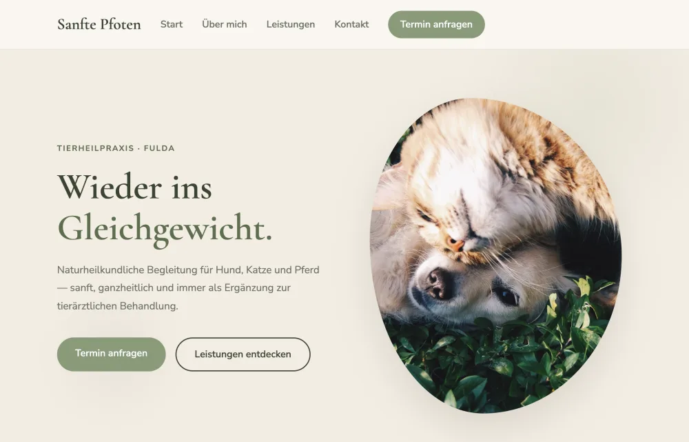Mit Claude gebaute Website einer Tierheilpraktikerin