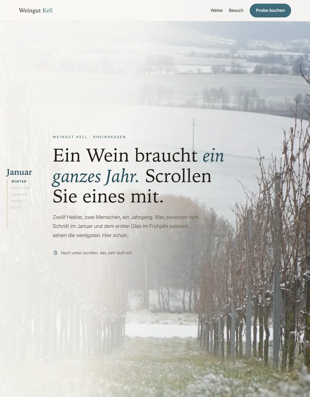 Mit Claude gebaute Website eines Weinguts